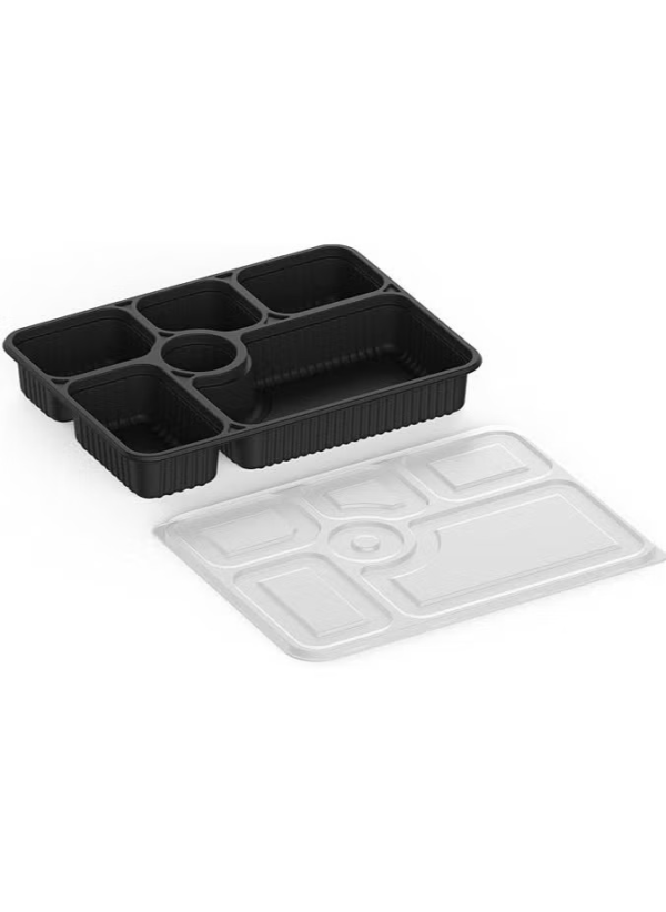Rectangular Black Food Container – 6 Compartments (25 pcs) - Image 4